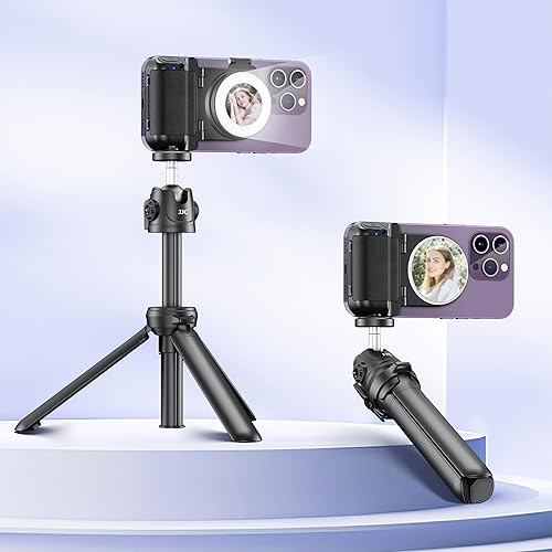 Magnetic Smartphone Shooting Holder Hand Grip Handle Snap On Phone Stand with Tripod Mount & Wireless Shutter Remote for iPhone 17 Air 16 15 14 13 12 Pro Max Android Vlog Video Photography - White - color: WHITE