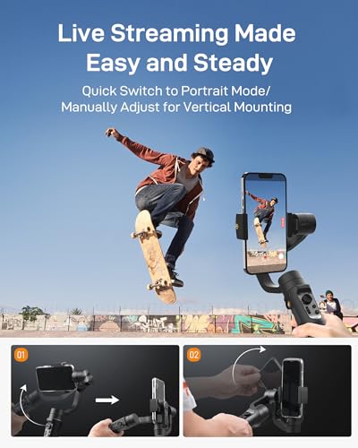 Hohem iSteady Mobile Plus Gimbal Stabilizer for Smartphone, 3-Axis Phone Gimbal for Android and iPhone 15,14,13 PRO, Stabilizer for Video Recording with Face/Object Tracking, 600 °Auto Rotation