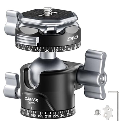 CAVIX Ball Head, Tripod Ball Head Mount 1/4" & 3/8" with Arca Quick Release Plate, 360° Rotating Panoramic Ball Head for DSLR Camera,Tripod,Monopod,Slider,Camcorder - 11 lbs/5kg Load - size: Ball Dia. 28mm