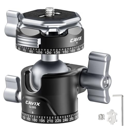 CAVIX Ball Head, Tripod Ball Head Mount 1/4" & 3/8" with Arca Quick Release Plate, 360° Rotating Panoramic Ball Head for DSLR Camera,Tripod,Monopod,Slider,Camcorder - 11 lbs/5kg Load - size: Ball Dia. 28mm