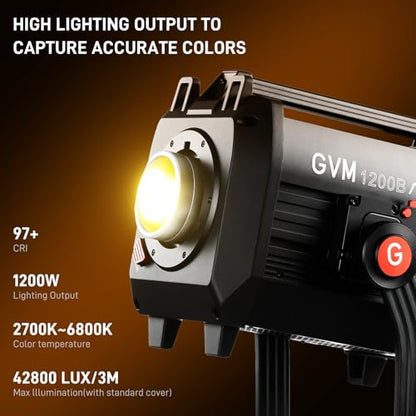 GVM 1200W LED Video Light, 1200B AIO Film Lighting Kit, 42800lux/3m Photography Lighting kit with DMX Control, Continuous Output Video Lighting for TV Productions, Live Broadcasts - color: 1