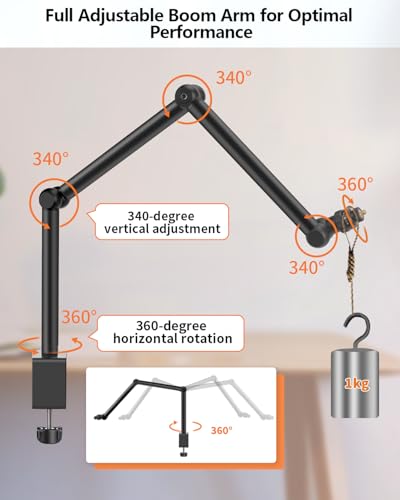 HEMMOTOP Magic Arm Desk Mount/Clamp, 28" Adjustable Camera Arm for iPad, Overhead iPhone Mount, for Yeti Snowball Microphone, Light, Webcam, Action Camera AS05