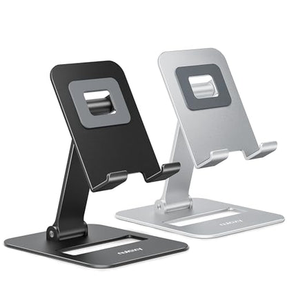 Nulaxy 2 Pack Dual Folding Cell Phone Stand, Fully Adjustable Phone Holder for Desk, Compatible with Phone 16 15 14 13 12 11, Nintendo Switch, All Phones, Black & Silver - color: Black & Silver
