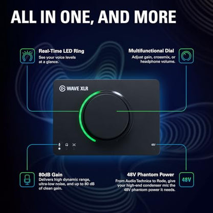 Elgato Wave XLR MK.2 USB Audio Interface and DSP Mixer | 80dB gain, Onboard voice effects, LED level feedback, Touch mute, Ultra-low-latency monitoring, Works with Stream Deck