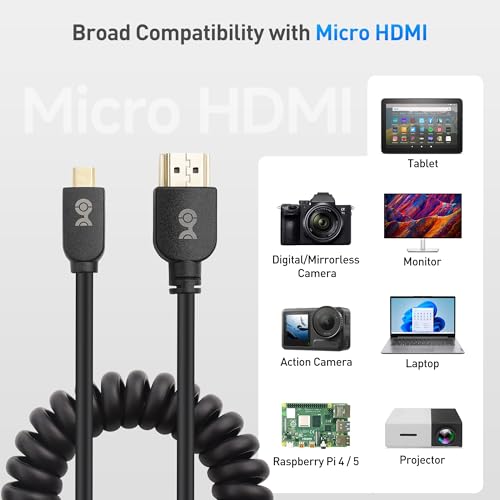 Cable Matters 48Gbps 8K Micro HDMI Coiled Cable 1-3ft with 8K@60Hz, 4K@240Hz and HDR Support, Micro HDMI Cable Coiled for Laptops, Cameras, DSLRs, Camcorders, Portable Screens and Monitors - style: Micro HDMI