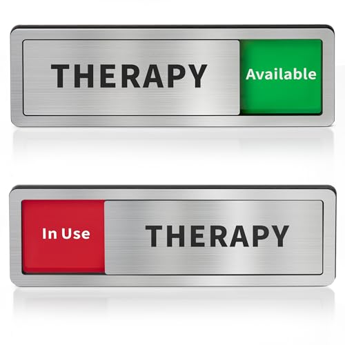 Therapy Room Door Sign with Slider, Do Not Disturb Privacy Office Sign, In Use/Available Acrylic Sliding Indicator for Business Hospital Home, Brushed Silver 8" x 2.6" - style: THERAPY