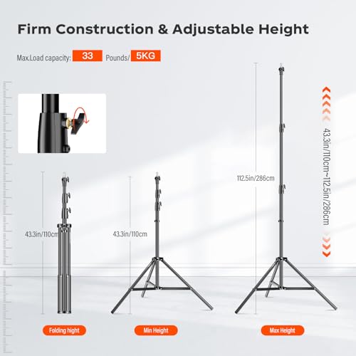 Godox Light Stand 112in/9.3' Photography Light Stand Heavy Duty with 1/4” to 3/8” Universal Screw Carry Bag Portable for Photography Studio Portrait Shooting - size: 112in
