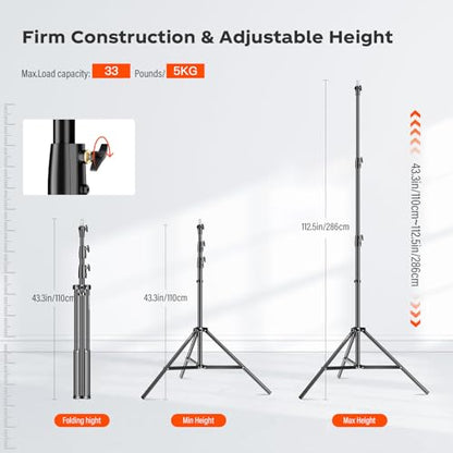 Godox Light Stand 112in/9.3' Photography Light Stand Heavy Duty with 1/4” to 3/8” Universal Screw Carry Bag Portable for Photography Studio Portrait Shooting - size: 112in