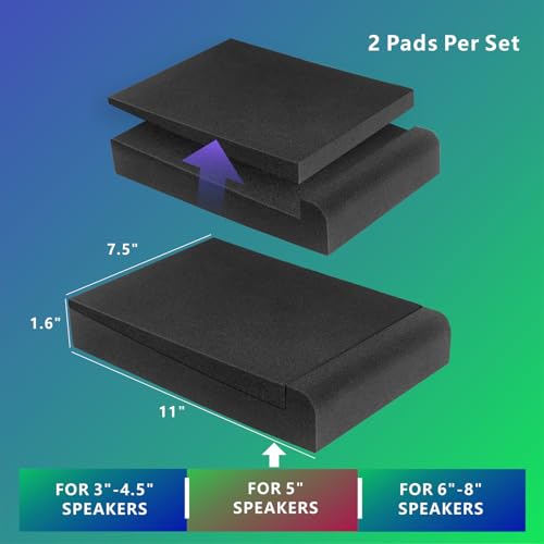 JBER 2 Pack Acoustic Isolation Pads, Studio Monitor Speaker Isolation Foam Pads, High Density Acoustic Foam Suitable for 5 Inch Speakers for Sound Improvement Prevent Vibrations (11 * 7.5 * 1.6") - size: MEDIUM for 5" MONITOR