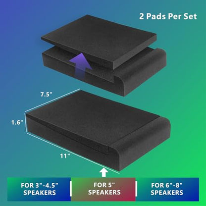 JBER 2 Pack Acoustic Isolation Pads, Studio Monitor Speaker Isolation Foam Pads, High Density Acoustic Foam Suitable for 5 Inch Speakers for Sound Improvement Prevent Vibrations (11 * 7.5 * 1.6") - size: MEDIUM for 5" MONITOR