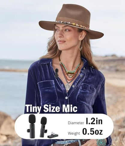 Wireless Mini Microphone for iPhone：2 Pack Lavalier Lapel Mic with AI Noise Cancellation & 70ft Range, 16H Total Battery, Plug and Play Clip-on Android Microphone for YouTube TikTok Podcast Vlogging