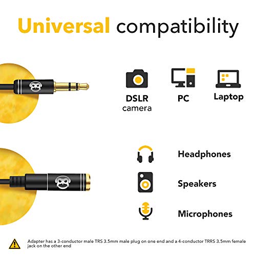PowerDeWise TRRS to TRS Aux Male to Female Adapter Stereo - TRRS Adapter for iPhone and Android - Microphone 3.5mm Jack Adapter - Male Female Adapter for Lavalier Lapel Microphone