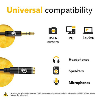 PowerDeWise TRRS to TRS Aux Male to Female Adapter Stereo - TRRS Adapter for iPhone and Android - Microphone 3.5mm Jack Adapter - Male Female Adapter for Lavalier Lapel Microphone