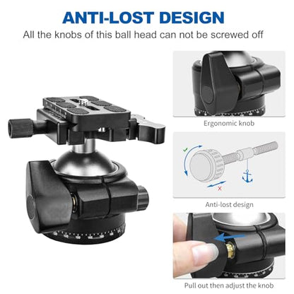CAVIX Lever Tripod Ball Head, Low Gravity Metal Ball Head Camera Tripod Head 44lbs/20kg Load, Panoramic Ball Head, with 1/4" Arca Swiss Quick Release Plate for Tripod, Monopod, DSLR, Camera(H-46F). - size: Ball Dia. 46mm