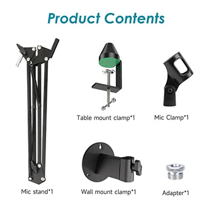 YOUSHARES Mic Stand - Microphone Arm with Upgraded Heavy Duty Clamp, Wall Mount and Universal Mic Holder for Blue Yeti/HyperX QuadCast ＆ Other Mics - color: Black Multi-Mount Stand