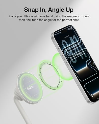 Belkin Stage Magnetic Tripod Phone Mount - Lightweight MagSafe & Qi2 Compatible 360° Rotating Smartphone Holder for iPhone 17 & 16, Android, TikTok, YouTube, Streaming, Influencers, Vlogging, Content - style: Magnetic Phone Holder
