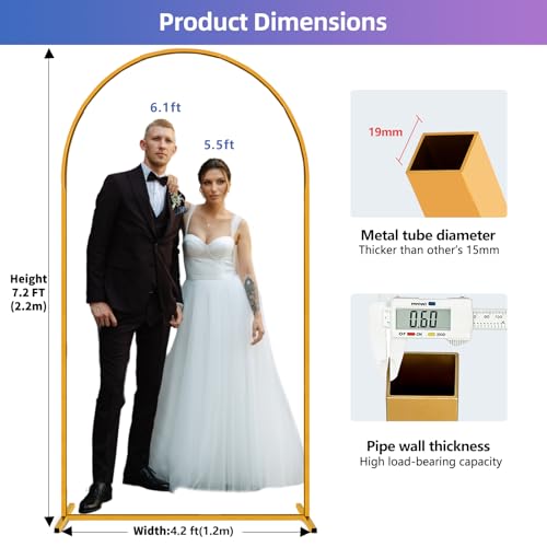 Hemmotop Arch Backdrop Stand Gold 7.2 FT | Metal, Stable with Ground Stakes, for Flowers, Balloons, Garden Decor, Ideal for Weddding, Baby Shower, Birthday Party Photo - size: 7.2ft