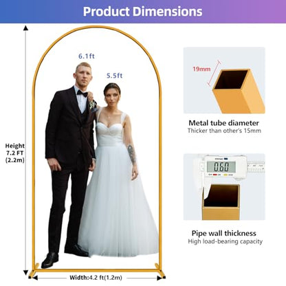 Hemmotop Arch Backdrop Stand Gold 7.2 FT | Metal, Stable with Ground Stakes, for Flowers, Balloons, Garden Decor, Ideal for Weddding, Baby Shower, Birthday Party Photo - size: 7.2ft