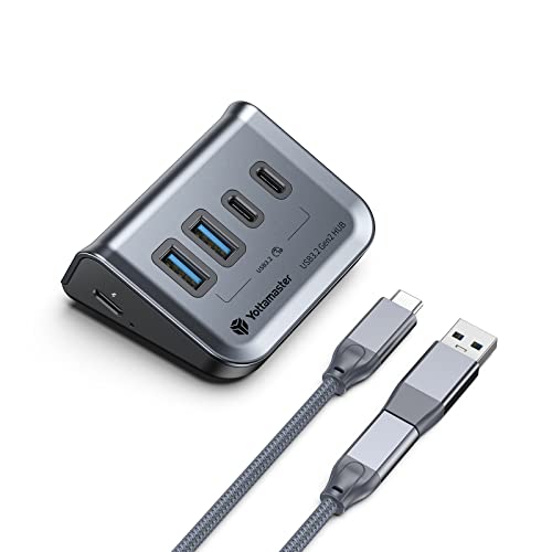 Yottamaster 4-in-1 USB C Hub, 10Gbps USB 3.2 Gen 2 Desktop Hub with 2 USB-A& 2 USB-C Data Ports, 2-in-1 USB-C/A Cable, Angled USB Splitter for PC, Laptop, Mac mini, MacBook, iMac(Not Support Charging) - style: with 2 USB-C & 2 USB-A