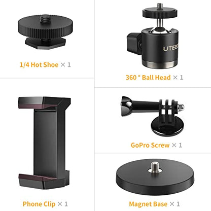 UTEBIT Magnetic Camera Mount for Action Camera, 66lb Strong Magnetic Mount with 360° Rotation Ball Head for Car or Magnetic Surfaces, Compatible with Gopro Hero 13, DJI Osmo Action Osmo Nano, Insta360 - size: 88MM
