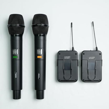 MELONARE 4-Channel Wireless Microphone System,UHF Cordless Mic Set w/ 4x10 Frequencies, 200ft, 2 Handheld Dynamic Mics, 2 Bodypacks & Headset/Lapel Microphones for Singing, Karaoke, DJ (MWM-41-2H2B) - size: 2 Handheld 2 Bodypack Mics