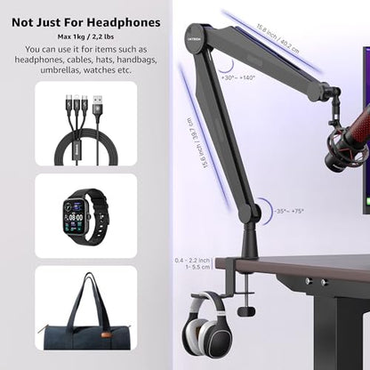 IXTECH Mic Boom Arm Microphone Arm for Blue Yeti Shure Sm7b Hyperx QuadCast Rode At2020 and Fifine Upgraded Mic Stand with Tablet and Headphone Holder for Gaming Podcasting and Streaming CAPTAIN PRO - color: 3 Pro.