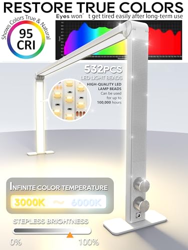 Upgraded Nail Tech Lamp for Desk, 32 in Foldable Large Nail Light with Phone Holder, 3000K-6000K CRI＞95 LED Manicure Lamp, Half Moon Light for Lash Eyelash Extension, Tattoo, Eyebrows-Diamond White - color: Diamond White