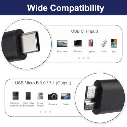 USB C to Micro USB 3.0 Fast Charging Cable 10Gbps High-Speed Sync Data Transfer Cable Cord Compatible with Samsung Galaxy S5 Note 3 Seagate WD Toshiba External Hard Drive Camera, 2FT - size: USB C to Micro USB 3.0-2FT