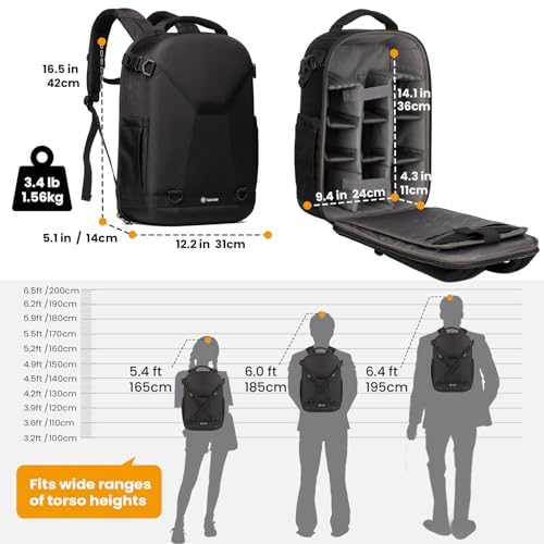 TARION Hardshell Camera Backpack Bag - 3-side Hard Case Professional Camera Bag with 14.5" Laptop Compartment & Waterproof Raincover for photographers Black - TRH - color: Black, size: Large