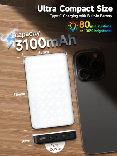 Moman LED Camera Light, RGB Video Lights for Photography, App Wireless Control, 2500-9000K, CRI 95+, Long Battery Life, Portable Lighting Panel with Cold Shoe, Fits for GoPro Sony Canon - color: Black