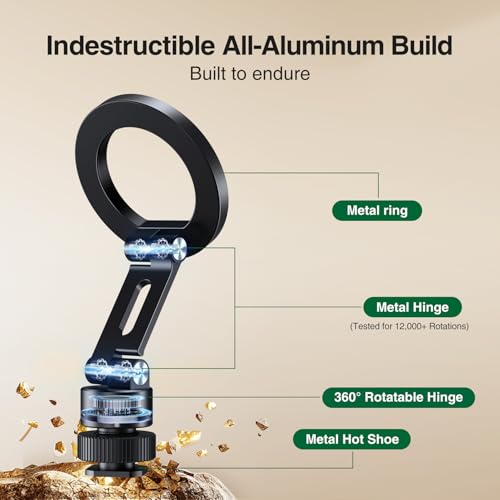 elitehood Magsafe Phone Tripod Mount Adapter with 360° Rotatable Cold Shoe & 1/4” Screw, Magnetic Camera Phone Mount, Aluminum iPhone Holder for Tripod Camera Video Recording Live Streaming Vlogging - style: Rotatable Cold Shoe Base