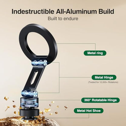 elitehood Magsafe Phone Tripod Mount Adapter with 360° Rotatable Cold Shoe & 1/4” Screw, Magnetic Camera Phone Mount, Aluminum iPhone Holder for Tripod Camera Video Recording Live Streaming Vlogging - style: Rotatable Cold Shoe Base