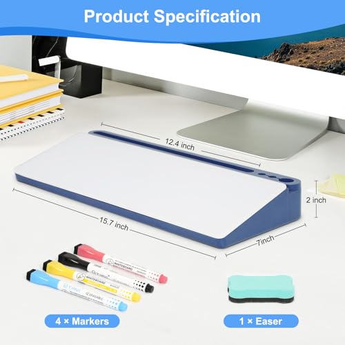 Glass Desktop Whiteboard with Storage, Desk White Board with Computer Keyboard Stand,White Dry Erase Board with Drawers for Home,School,Office - Blue - color: Organizer-blue
