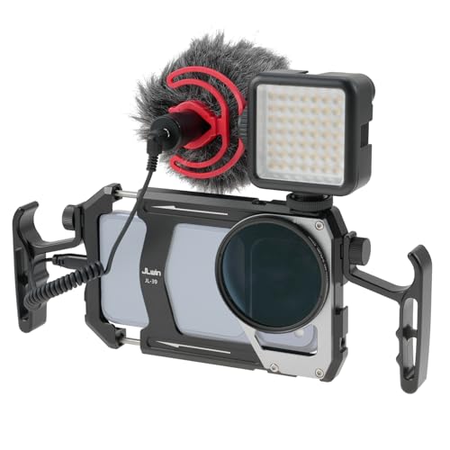 Fotga 4-in-1 Smartphone Cage Kit Photo Video Stabilizer w/Handles + Microphone + LED Light + ND Filter for iPhone 17 16 15 Pro Max Samsung Cell Phone TikTok & YouTube Vlog Live Stream Video Recording - color: Cage+filter+mic+light
