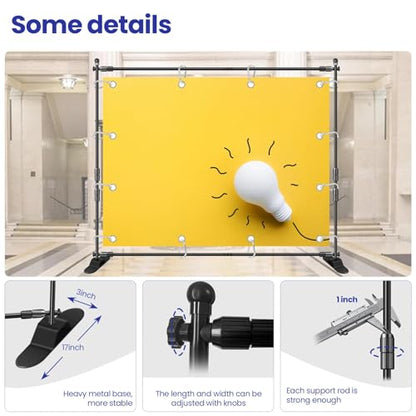 Jiang&Rong 10x8ft Photo Backdrop Stand Kit - Adjustable Banner Stand with Step and Repeat Frame for Professional Photography, Trade Shows, Events