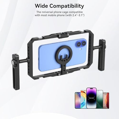UTEBIT Quick Release Phone Cage, Smartphone Video Rig Kit with Handles | Aluminum Handheld Filmmaking Vlogging Case Stabilizer for Videomaker, for iPhone 17/16/15, for Android Phones, Samsung