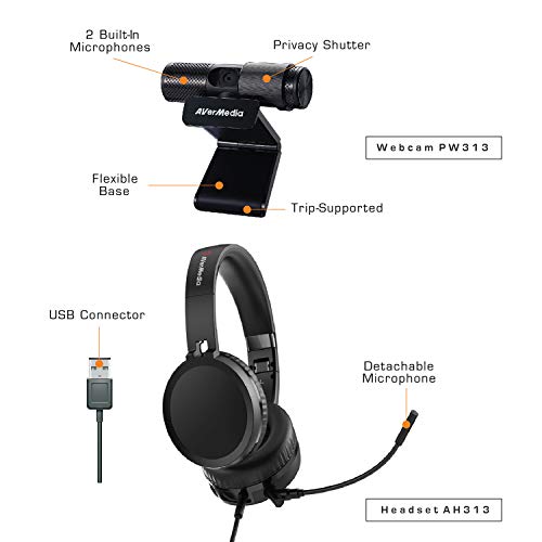 AVerMedia BO317 Video Conferencing Kit 1080p Webcam USB Headphone, Video Conferencing, Gaming Accessories for PC and Laptop