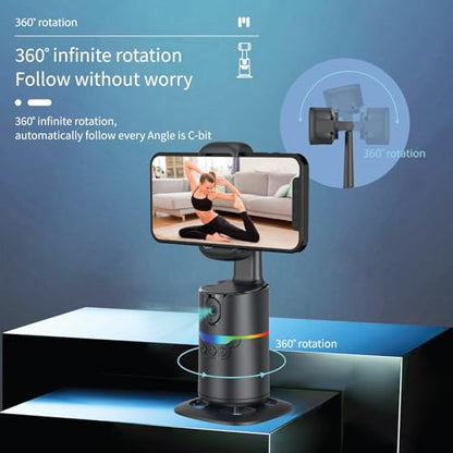 Auto Face Tracking Phone Stand, Desk Tripod Mount with 2 Fill Lights | 360 rotating holder follows you hands-free, gesture control, remote included, no app needed, fits iPhone and Android