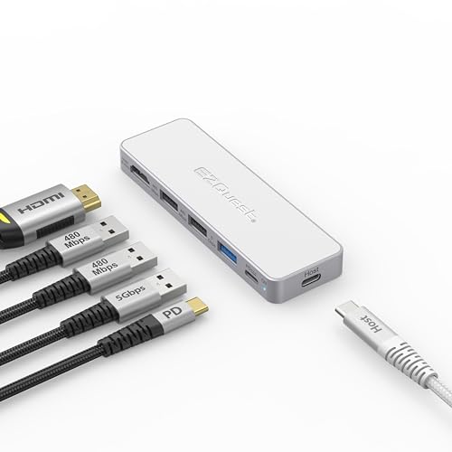USB-C 5-in-1 Hub Pro Series: 4K 60Hz HDMI, 100W PD Charging, USB 3.0 Data, 20" Detachable Cable. Multiport Adapter for MacBook Pro/Air, iPad, Windows, Thunderbolt 3/4 (Silver White) - color: Compact 5-in-1(Silver White)