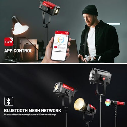 GVM 700W Spotlights LED Video Light,29100lux/1m(Bare Light),Photography Lighting Kit with APP Control, Continuous Lighting with Bowen Mount,CRI 97+, COB Lamp Beads,2700K-6800K - color: Red