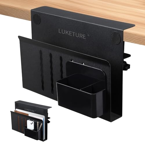 LUKETURE Desk Side Storage Laptop Holder No Drill Clamp On Organizer | Steel Side Desk Organizer, Clamp on Laptop Mount with Pen Holder, Hanging Storage for Home Office, Fits 0.3" to 2.8" - color: Black, size: M(1 Tier)