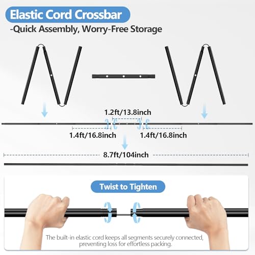 EMART 2-in-1 T Shape Backdrop Stand 8.7x7.1ft(WxH), Portable Photo Backdrop Stand Kit with Carring Bag and 6 Clamps, Adjustable Double Crossbar Green Screen Banner Holder for Party, Weeding, Photo Booth - size: 8.7x7.1ft