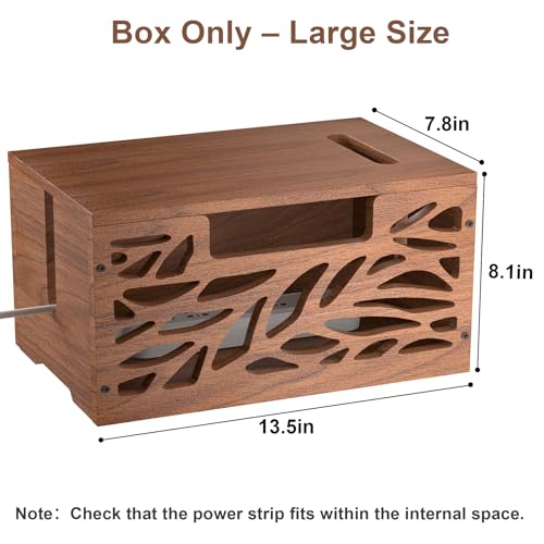 Wooden Cable Management Box, Large Cord Hider Box & Cable Organizer Box for Power Strips, Electrical Cords, Desk & Floor Cables Suitable for Home & Office