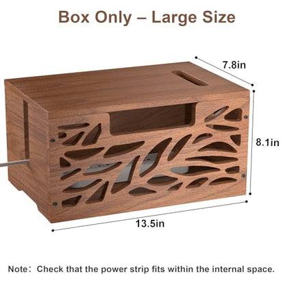 Wooden Cable Management Box, Large Cord Hider Box & Cable Organizer Box for Power Strips, Electrical Cords, Desk & Floor Cables Suitable for Home & Office