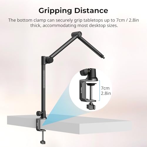 SmallRig Overhead 3-Section Desktop Camera Bracket, Damping Boom Arm Desk Mount with 360 Rotatable Ball Head, Tabletop C Clamp, Max Load to 4.4lbs / 2kg for Photography Videography Live Stream - style: Clamp 4324