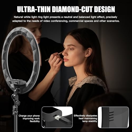 Ring Light with Stand and Phone Holder, 19" Ring Light Tripod for iPhone, Professional LED Circle Light with 78" Tripod, Selfie Ringlight for Live Streaming, Makeup, Barber, Tiktok, YouTube, Black - color: Black