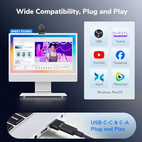 EMEET Piko+ (Piko Plus), World’s 1st Dual-Camera AI-Powered 4K Webcam, 1/2.55'' Sony Sensor, 3 Mics&3 Sound Modes, Panda Magnetic Privacy Cover, USB C-C&C-A, Ideal for Livestreamers - style: Piko Plus w/ Panda Privacy Cover