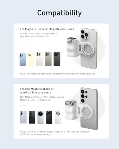 TELESIN Fun Shot Magnetic Phone Camera Grip 2 for iPhone/Android with Detachable Wireless Shutter Remote - Supports Native Camera - 1/4" Tripod Screw - Comfort Ergonomic Camera Grip Handle Holder - color: Matte White
