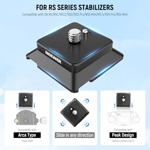 NEEWER Arca Type Quick Release Plate with 1/4" Screw, Camera Tripod Mount Adapter QR Plate Accessory Compatible with DJI RS Series Gimbal Stabilizer Action Camera Phone Cage, UA078 - style: UA078