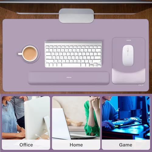 MOSISO Keyboard Mouse Pad Set, Large Gaming Mouse Pad&Rectangular Keyboard Wrist Rest&Mousepad with Wrist Rest&Coaster, Ergonomic Non-Slip&Easy Typing Pad with Curved Silicone Lining, Purple - color: Purple